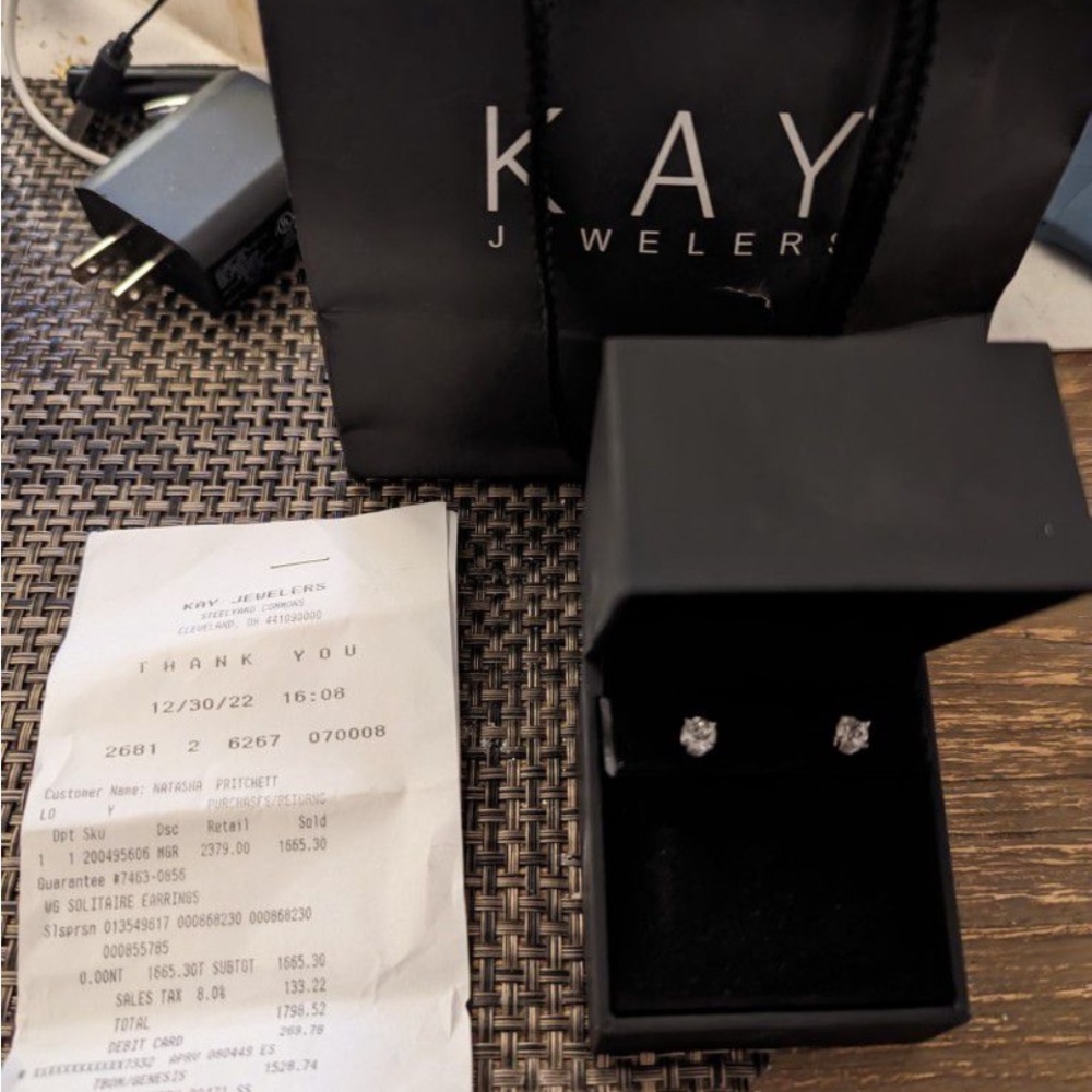 1-1/5 ct. Diamond solitaire earrings set in 14kt. White gold.